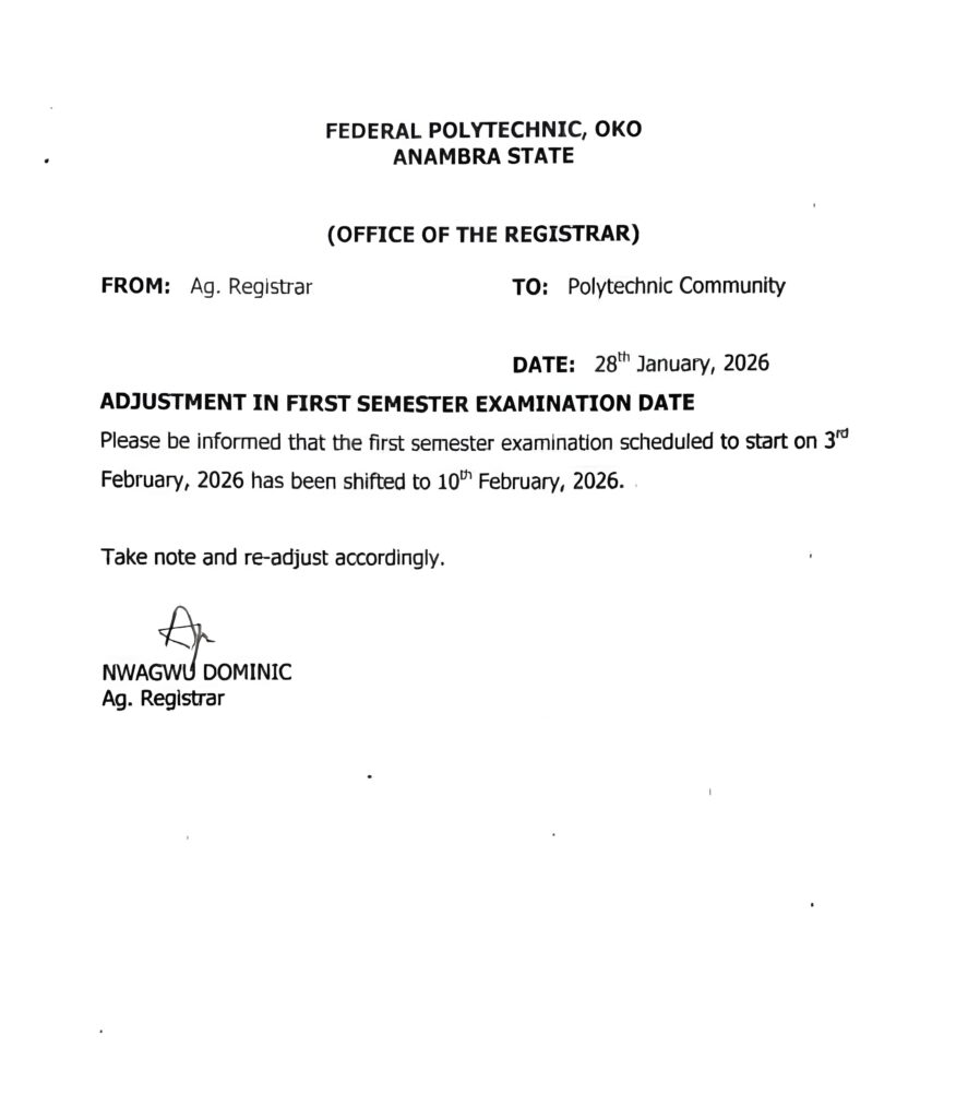 ADJUSTMENT IN FIRST SEMESTER EXAMINATION DATE