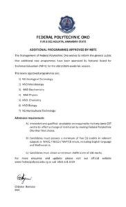 Read more about the article ADDITIONAL PROGRAMMES APPROVED BY NBTE