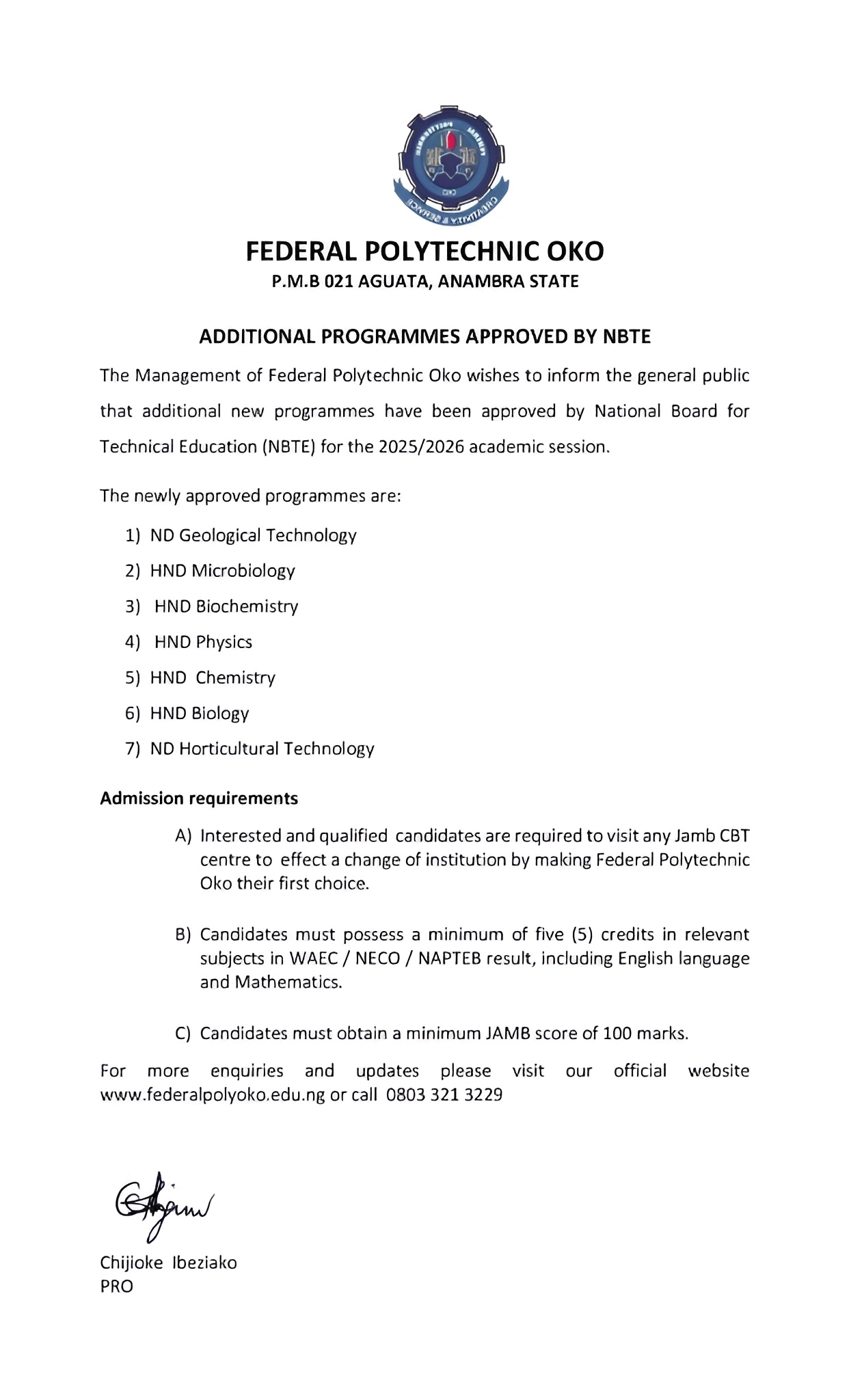 You are currently viewing ADDITIONAL PROGRAMMES APPROVED BY NBTE