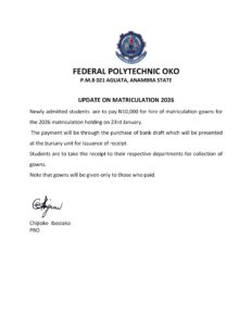 Read more about the article UPDATE ON MATRICULATION 2026