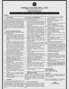 Read more about the article ADVERTISEMENT FOR THE POST OF REGISTRAR AND BURSAR.