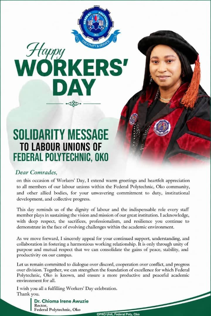 You are currently viewing SOLIDARITY MESSAGE TO LABOUR UNIONS OF FEDERAL POLYTECHNIC, OKO
